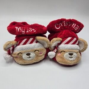 Adorable Baby Booties "My First Christmas" 0 To 6 Months Red With Bears